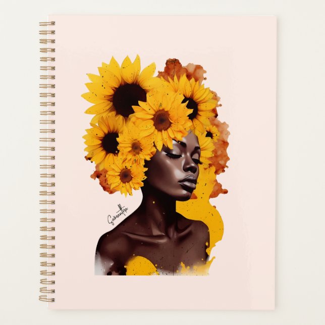African-American Woman with Sunflower Afro Hair Planner (Front)