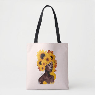 African-American Woman with Sunflower Afro Hair Tote Bag