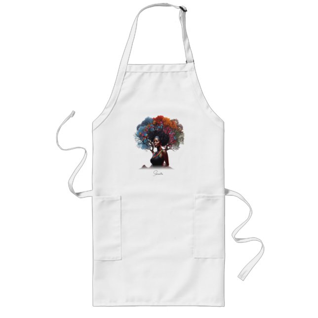 African-American Woman with Tree-Adorned Hair Long Apron (Front)