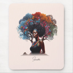 African-American Woman with Tree-Adorned Hair Mouse Pad