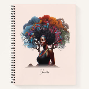 African-American Woman with Tree-Adorned Hair Notebook