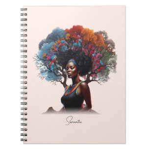 African-American Woman with Tree-Adorned Hair Notebook