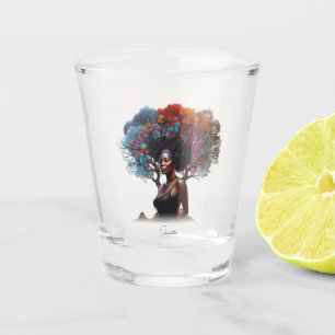 African-American Woman with Tree-Adorned Hair Shot Glass