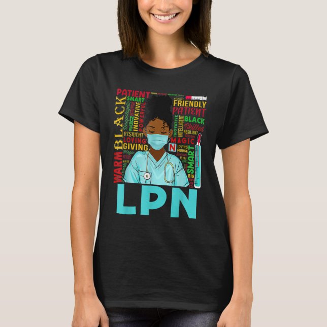 African American Women Black LPN Nurse Black Histo T-Shirt (Front)