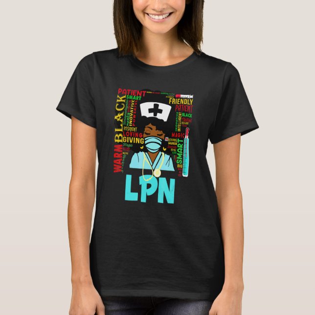 African American Women Black Lpn Nurse T-Shirt (Front)