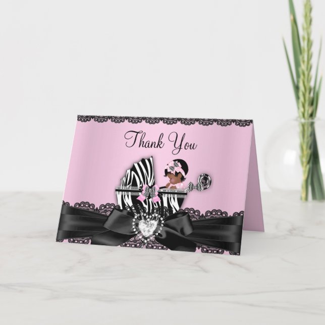 African American Zebra Baby Shower Thank You Card (Front)