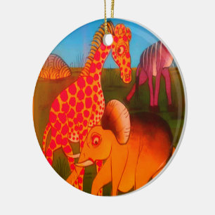 African Animal Art Print Ceramic Tree Decoration