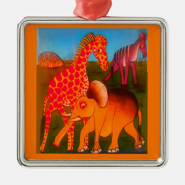 African Animal Art Print Metal Ornament (Front)