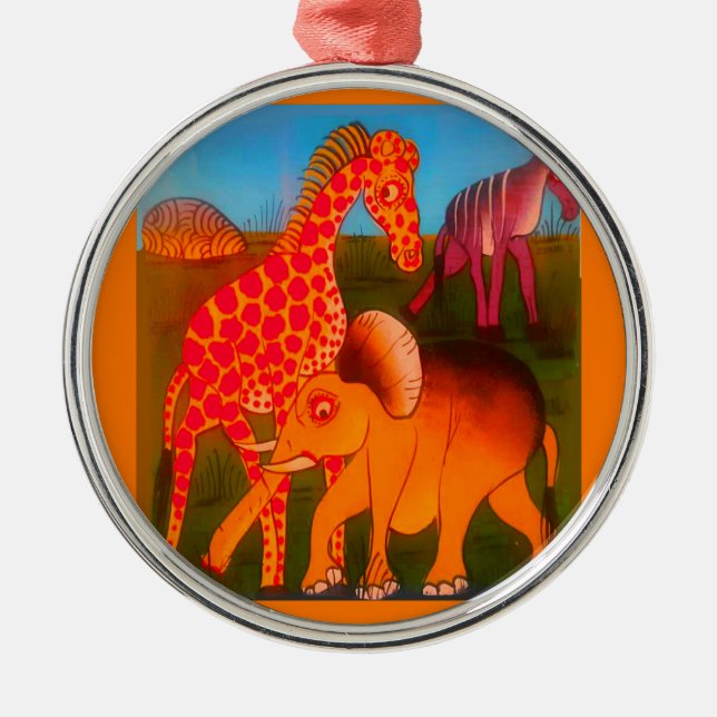 African Animal Art Print Metal Tree Decoration (Front)