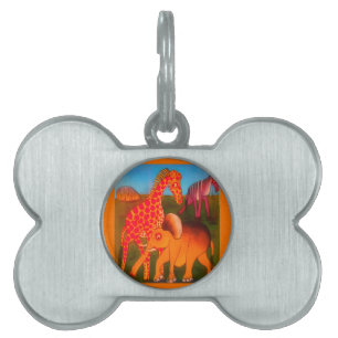 African Animal Art Print Pet Name Tag