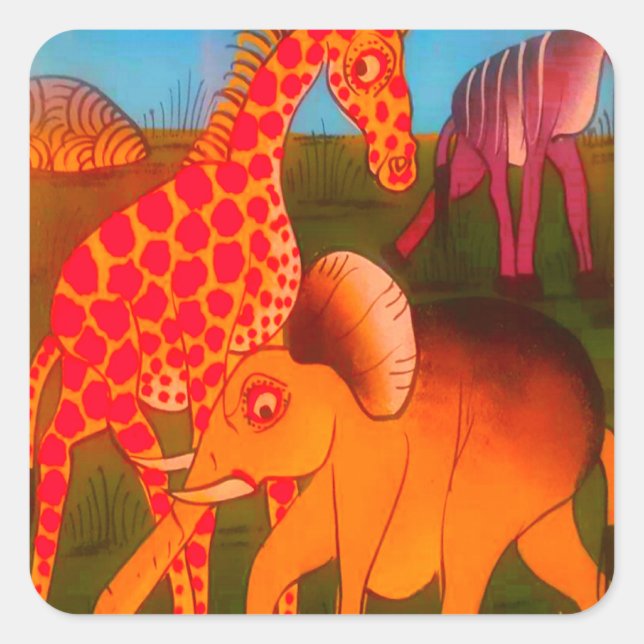 African Animal Art Print Square Sticker (Front)