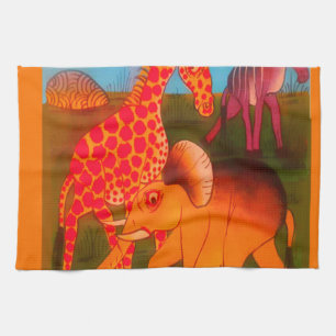 African Animal Art Print Tea Towel