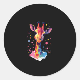 African animal art The colorful giraffe for funny Classic Round Sticker