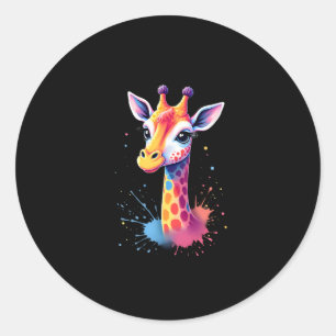 African animal art The colorful giraffe for funny Classic Round Sticker
