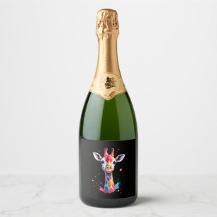African animal art The colorful giraffe for funny Sparkling Wine Label
