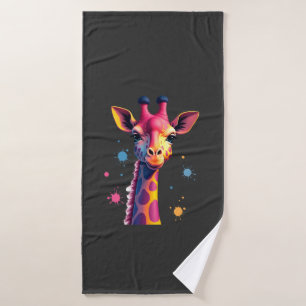African animal art The colourful giraffe for funny Bath Towel