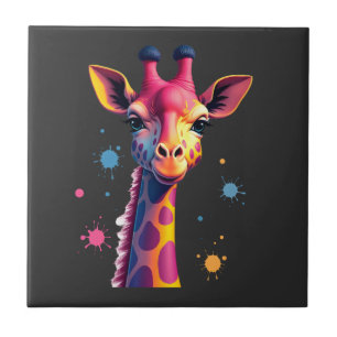 African animal art The colourful giraffe for funny Ceramic Tile