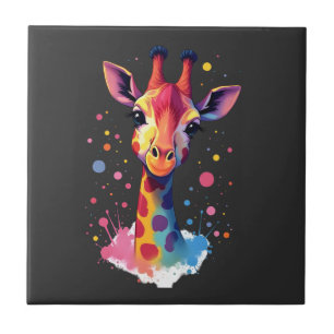 African animal art The colourful giraffe for funny Ceramic Tile