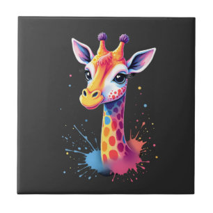 African animal art The colourful giraffe for funny Ceramic Tile