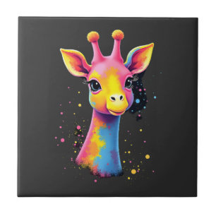 African animal art The colourful giraffe for funny Ceramic Tile
