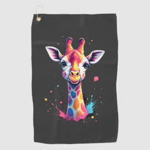 African animal art The colourful giraffe for funny Golf Towel
