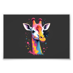 African animal art The colourful giraffe for funny Photo Print