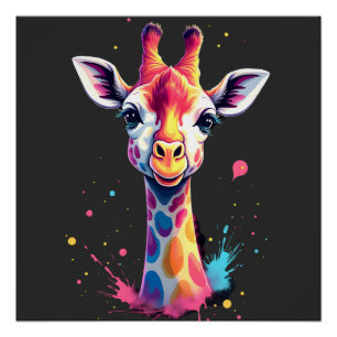 African animal art The colourful giraffe for funny Poster