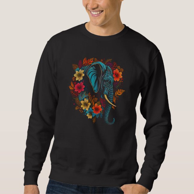 African Animal Face Head Colorful Flower Mandala E Sweatshirt (Front)