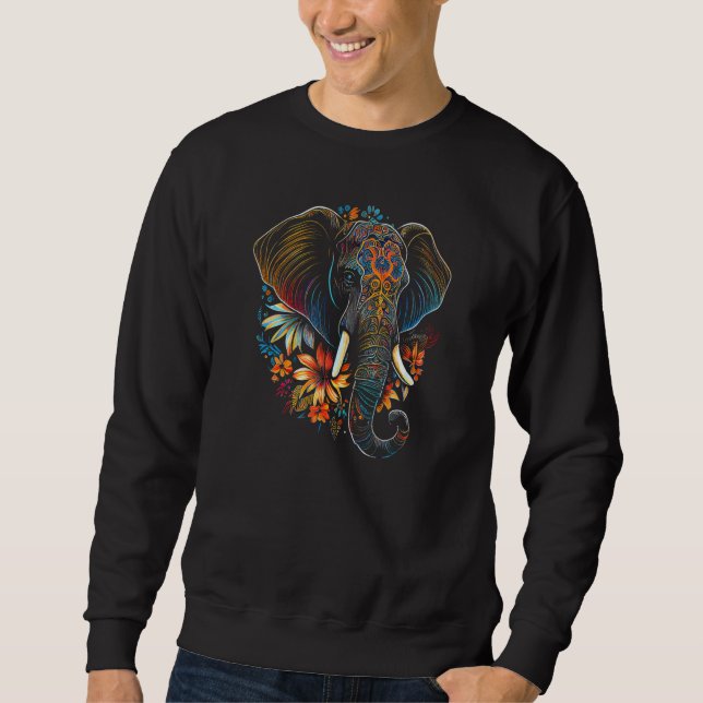 African Animal Face Head Colorful Flowers Mandala  Sweatshirt (Front)
