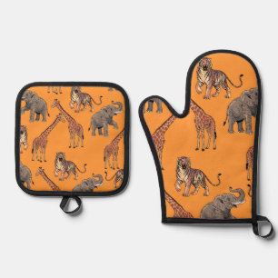 African Animal Pattern Oven Mitt & Pot Holder Set