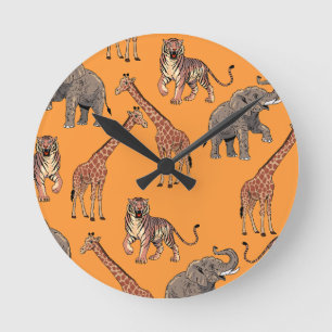 African Animal Pattern Round Clock