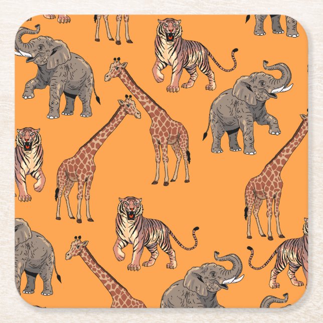 African Animal Pattern Square Paper Coaster (Front)