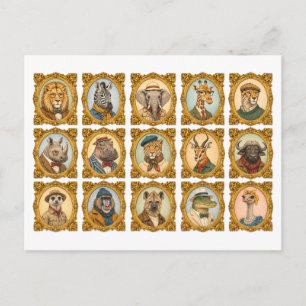 African Animal Portrait Collage Postcard