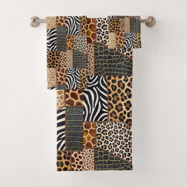 African Animal Print Patchwork Design Towel Set (Insitu)