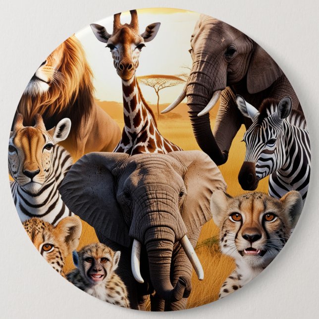 African animals 6 cm round badge (Front)