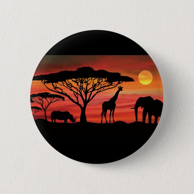 African-Animals-and-Sunset 6 Cm Round Badge (Front)
