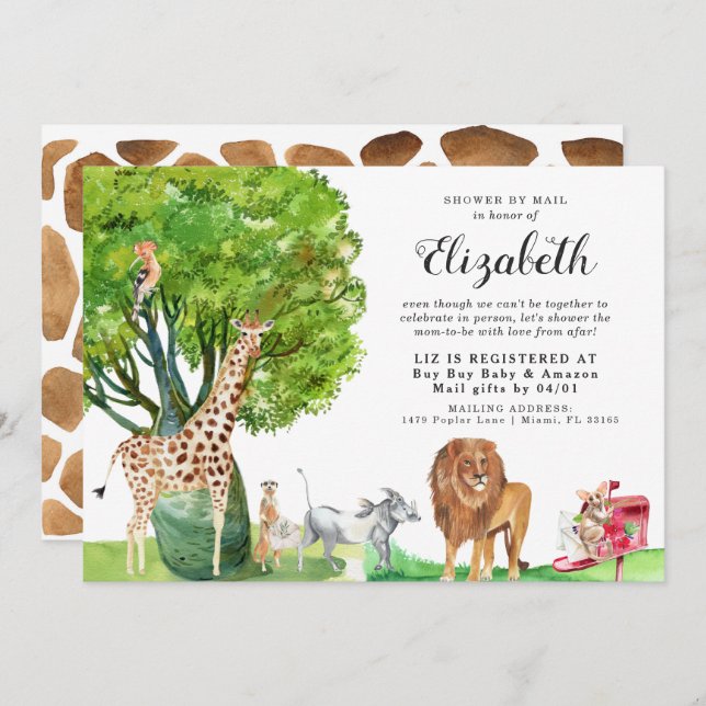 African Animals Baby Shower by Mail Invitation (Front/Back)
