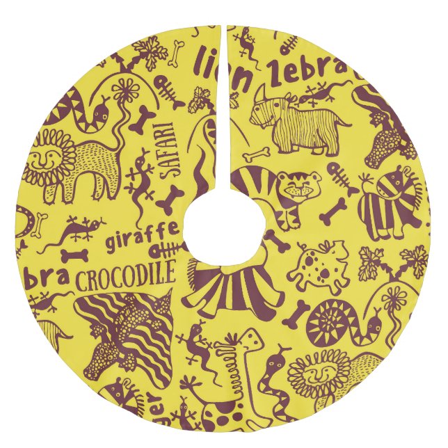 African Animals: Cultural Seamless Pattern. Brushed Polyester Tree Skirt (Front)