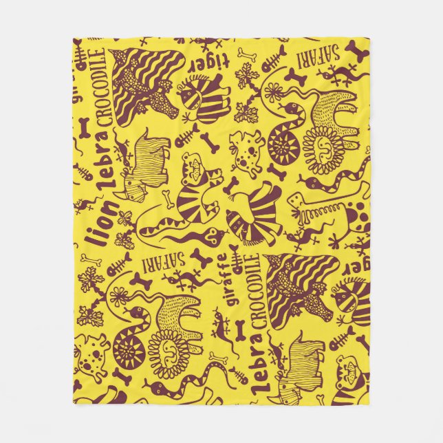 African Animals: Cultural Seamless Pattern. Fleece Blanket (Front)