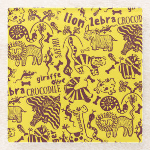 African Animals: Cultural Seamless Pattern. Glass Coaster