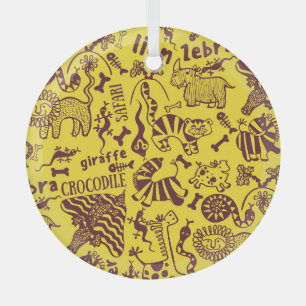 African Animals: Cultural Seamless Pattern. Glass Tree Decoration