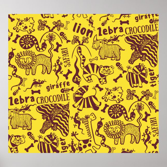 African Animals: Cultural Seamless Pattern. Poster (Front)
