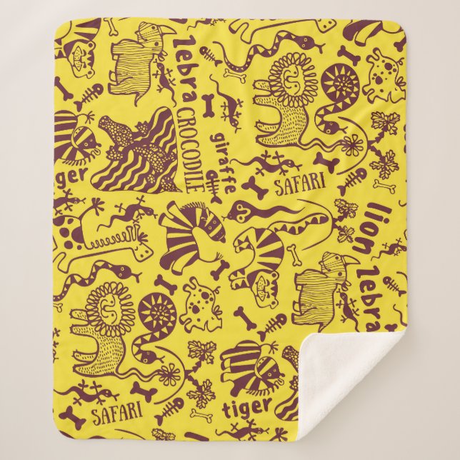 African Animals: Cultural Seamless Pattern. Sherpa Blanket (Front)