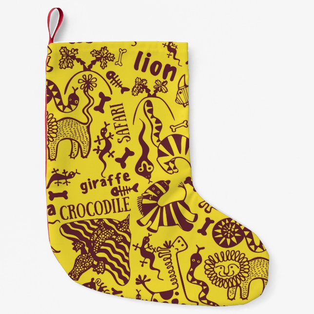 African Animals: Cultural Seamless Pattern. Small Christmas Stocking (Front)