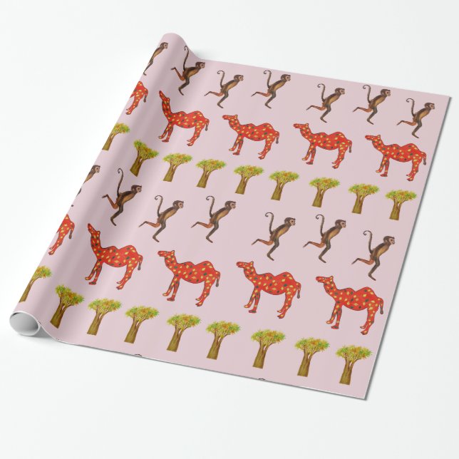 African Animals Cute Illustration  Wrapping Paper (Unrolled)