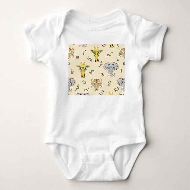 African Animals: Cute Seamless Pattern Baby Bodysuit (Front)