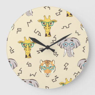 African Animals: Cute Seamless Pattern Large Clock
