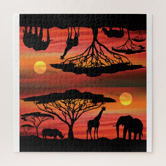 African Animals in the Serengeti Sunset Jigsaw Puzzle (Vertical)