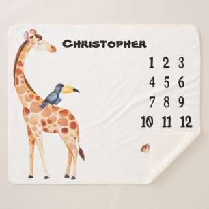 African Animals Milestone Baby Sherpa Blanket