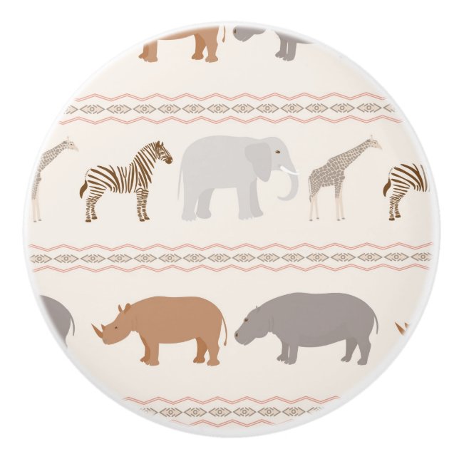 African animals pattern 1 ceramic knob (Front)